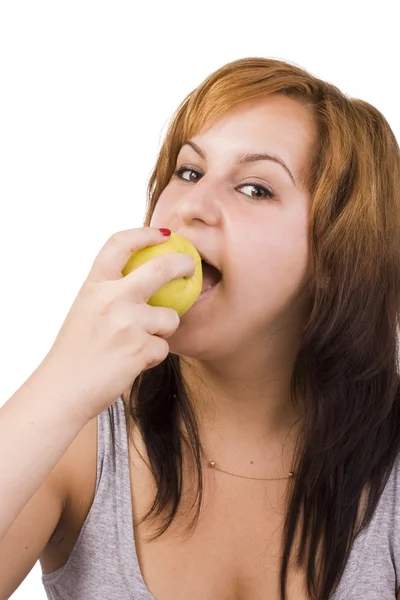 Žena a jablko — Stock fotografie