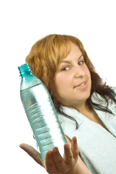 Frau mit Flasche Wasser — Stockfoto