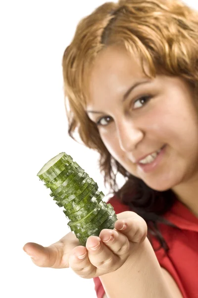 Woman and cucumber — Stock Photo, Image