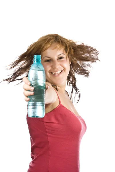 Şişe suyu olan kadın — Stok fotoğraf
