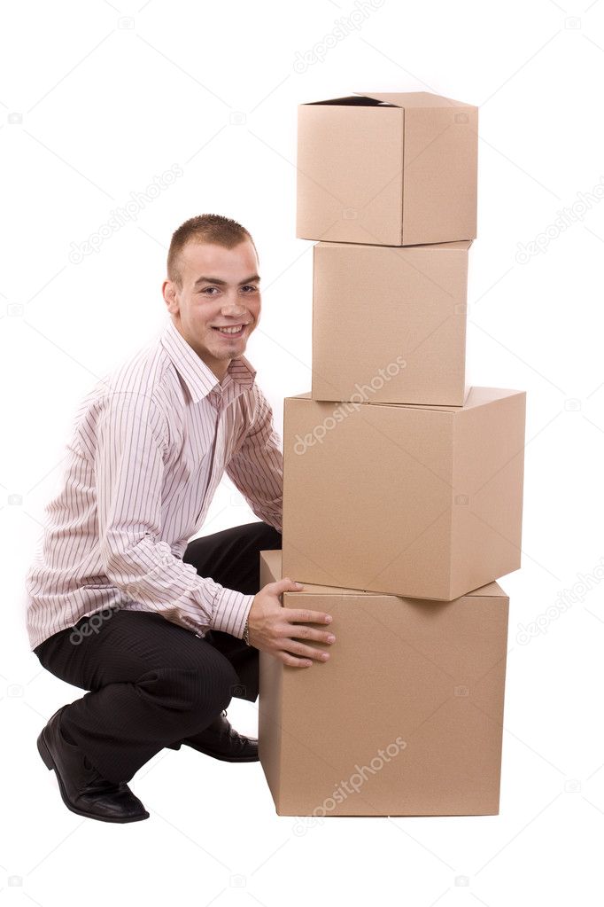 Man lifting cardboard