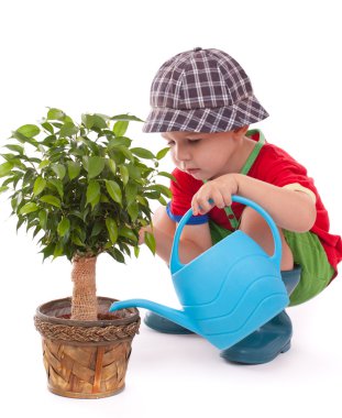 A boy with a watering-can clipart