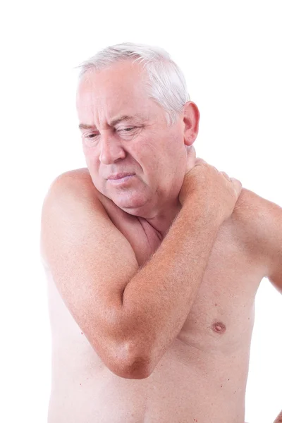 Homem com dor no pescoço — Fotografia de Stock