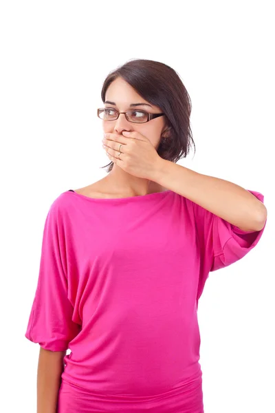 Kobieta obejmujące usta — Zdjęcie stockowe