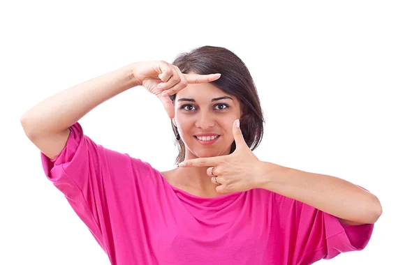 Vrouw creëren een frame met haar vingers — Stockfoto