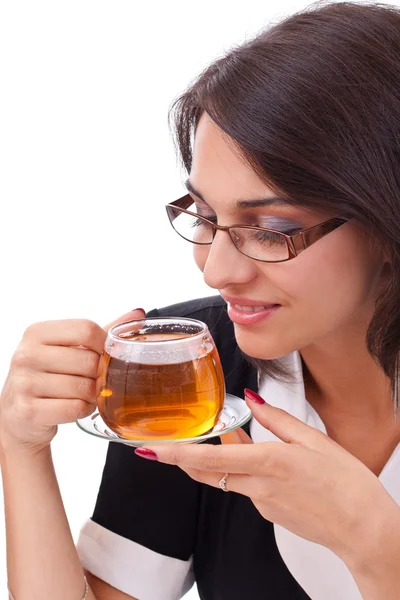 Feminino tendo xícara de chá — Fotografia de Stock