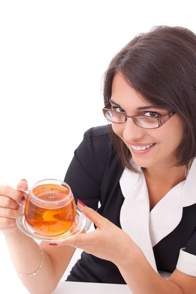 Female having cup of tea — Stock Photo, Image