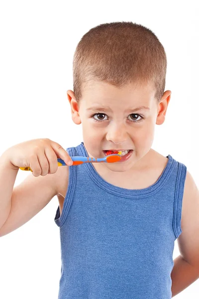 Rapaz a escovar os dentes — Fotografia de Stock