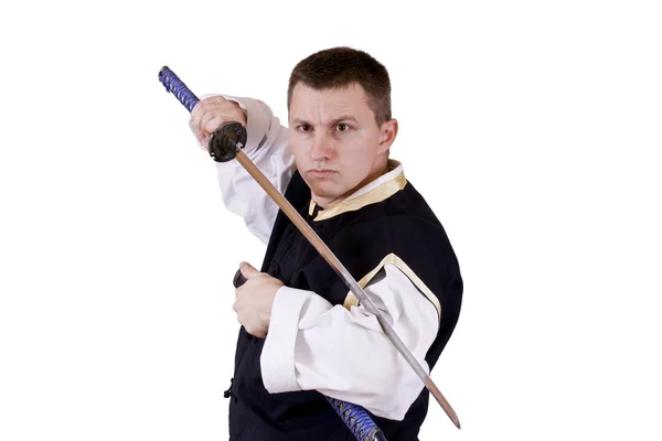 Guy with japanese sword — Stock Photo, Image