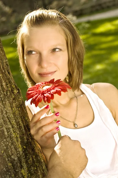 Ger en röd blomma — Stockfoto