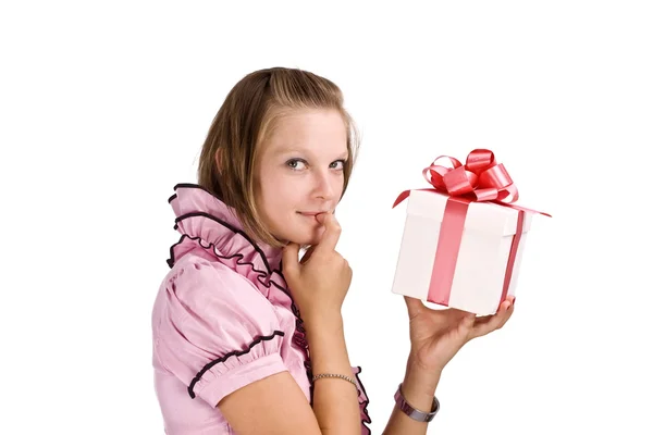 Donna con confezione regalo — Foto Stock