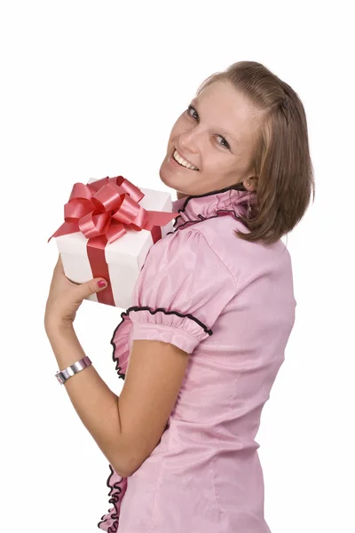 Mujer con caja de regalo — Foto de Stock
