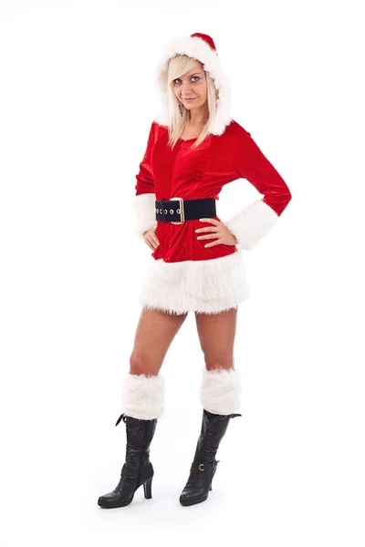 女人穿着圣诞老人条服装 — 图库照片