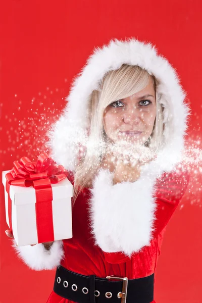 Santa claus ruhát visel a szexi lány — Stock Fotó