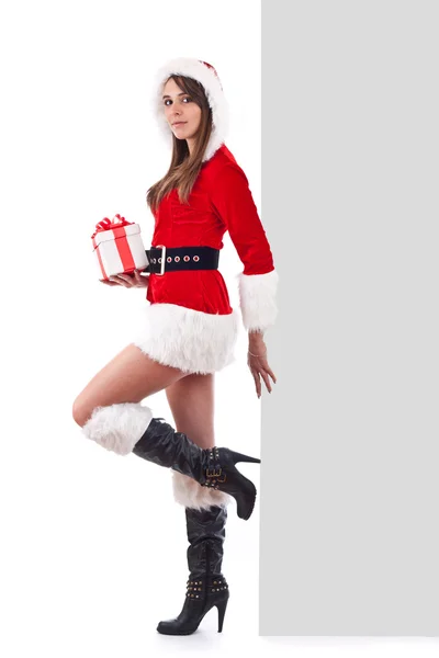 Karácsonyi lány télapó kalapban — Stock Fotó