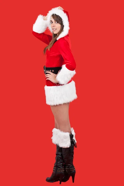Frau trägt Weihnachtsmann-Klausel — Stockfoto