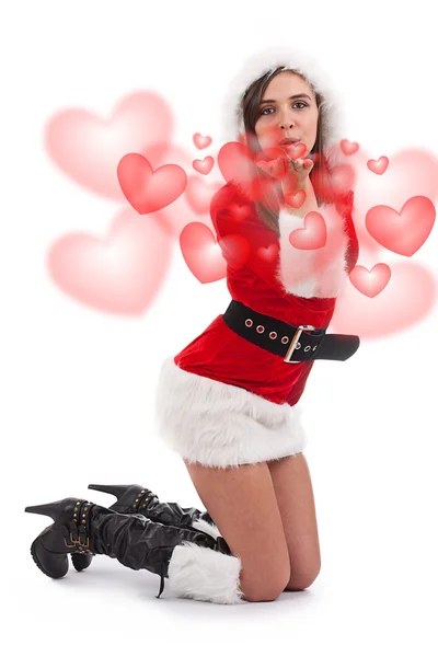 Frau im Weihnachtsmann-Kostüm — Stockfoto