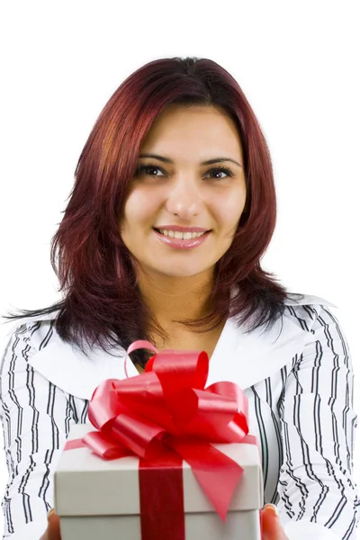 Frau mit Geschenk — Stockfoto