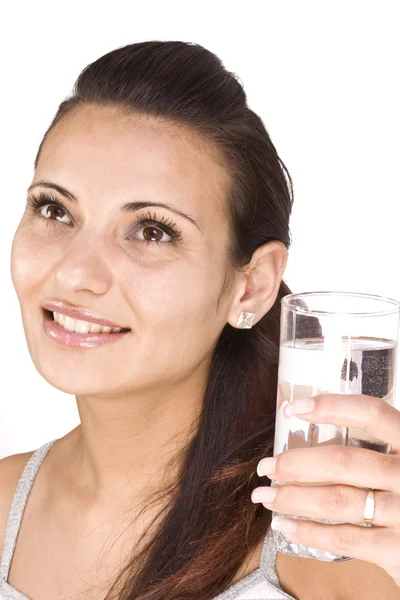 喝了一杯水的女人 — 图库照片