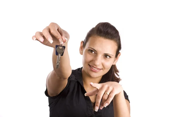 Žena zobrazeno klíč — Stock fotografie