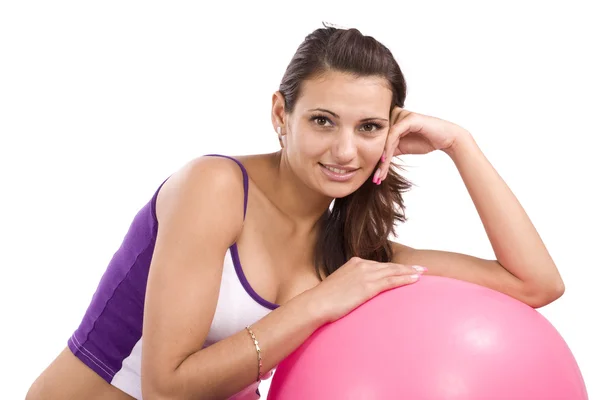 Mulher com bola de fitness — Fotografia de Stock