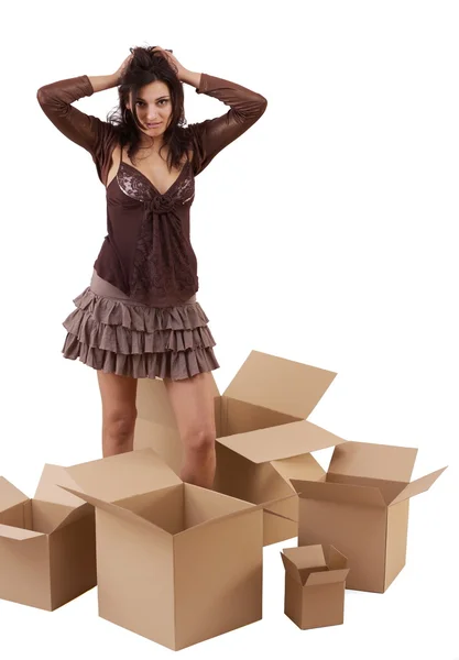 Kvinna med låda — Stockfoto