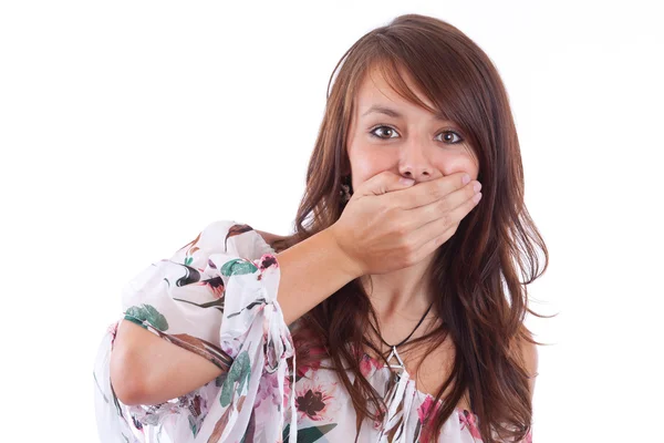 Donna che copre la bocca — Foto Stock