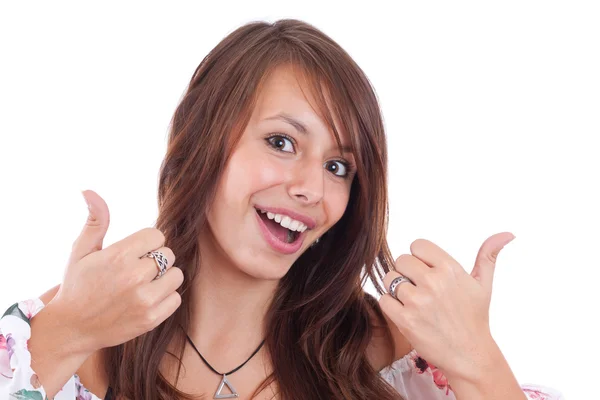 Vrouw gebaren een Ja-teken — Stockfoto