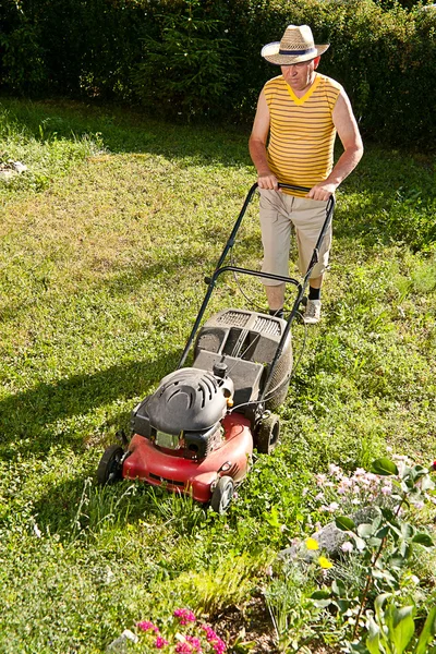 Man mowing the lawn Stock Image