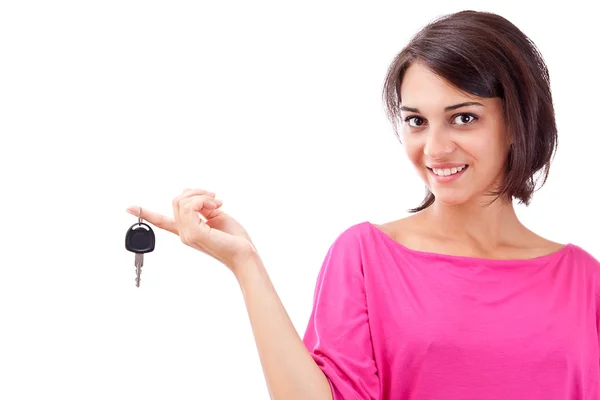 車のキーを保持する女性 ストック画像