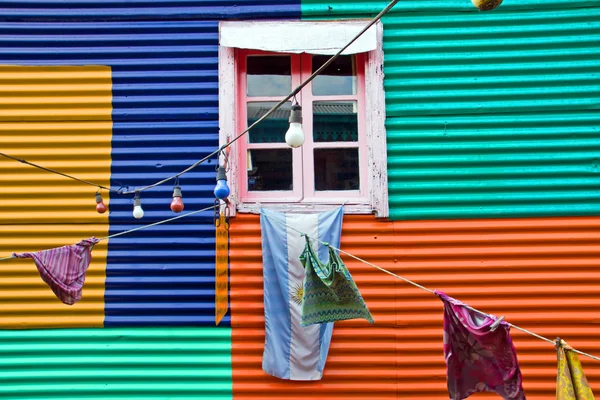 Colourful window with laundry in La Boca — Stock Photo, Image