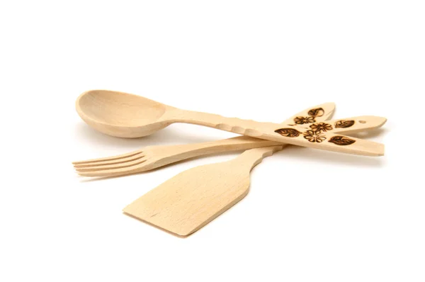Wooden spoon, fork, spatula. — Stock Photo, Image