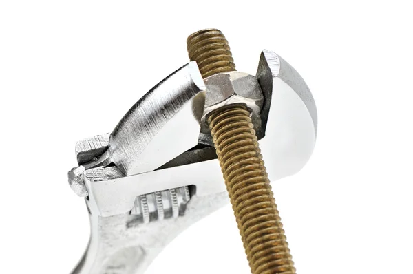 Śruby, nakrętki i gaechy klucz — Zdjęcie stockowe