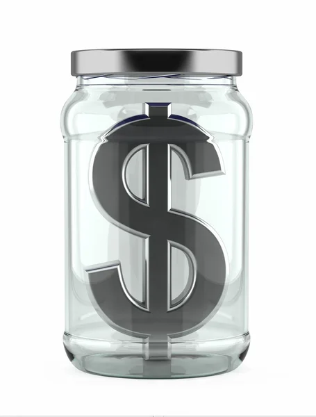 玻璃罐与白银美元 — 图库照片