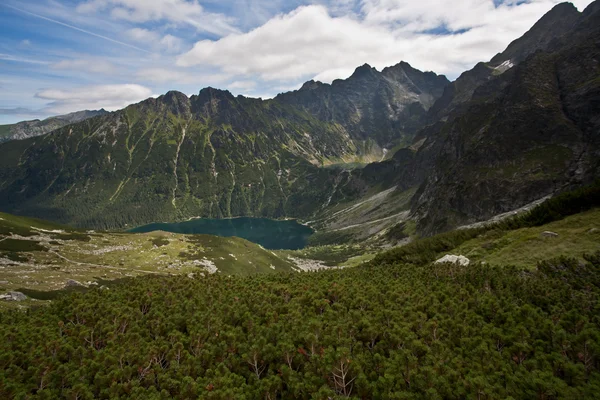 Krajobraz górski z jeziorem. — Zdjęcie stockowe