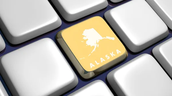 Teclado (detalhe) com a chave do mapa do Alasca — Fotografia de Stock