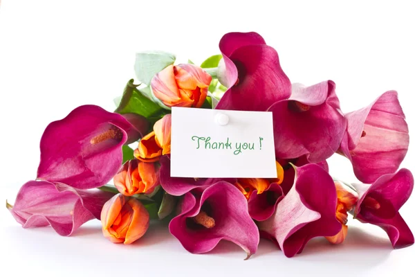 Bouquet aus Calla-Lilien und Tulpen — Stockfoto