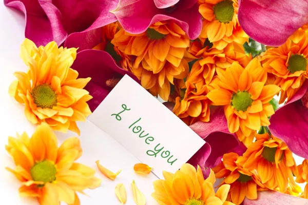 칼라 백합 및 오렌지 국화 꽃다발 로열티 프리 스톡 사진