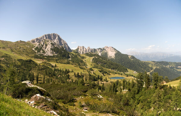 Panoramic view from the alp over the mountains of Austria