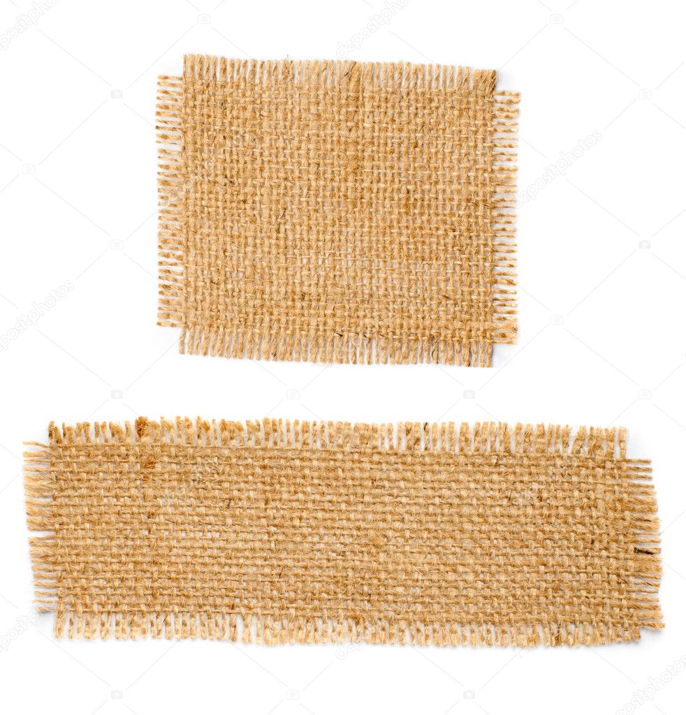 Burlap hessian square and rectangle with frayed edges isolated o