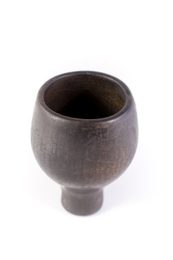 Clay pot of black color on a white background