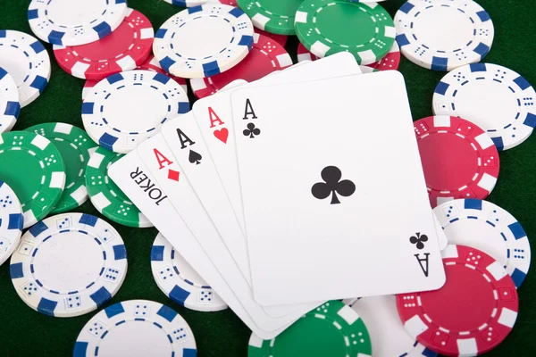 Four Aces And A Joker Winner — Stock Photo, Image
