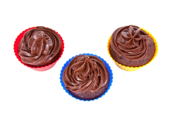 Tres cupcakes de chocolate — Foto de Stock