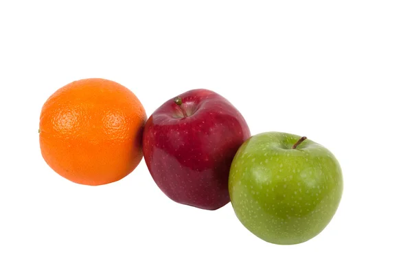 Duas maçãs e uma laranja — Fotografia de Stock