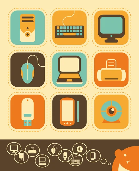 Bilgisayar ve elektronik Icon set — Stok Vektör