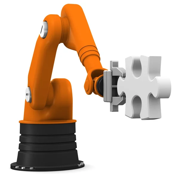 Robot håller pussel — Stockfoto