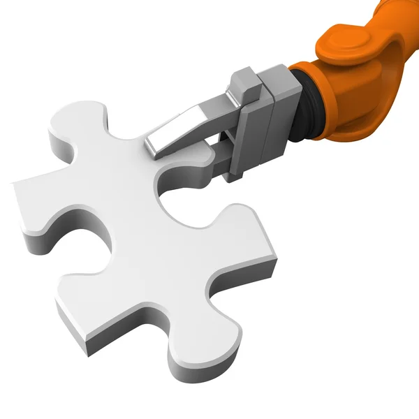 Robot holding jigsaw puzzle piece — Stock Photo, Image