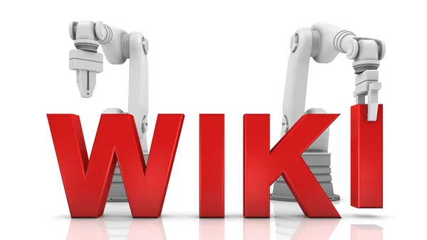 Industriella robotarmar bygga wiki ord — Stockfoto