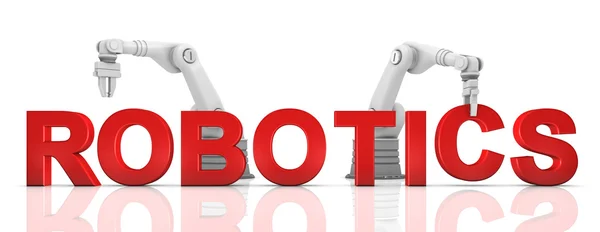 Construção de braços robóticos industriais Palavra ROBÓTICA — Fotografia de Stock