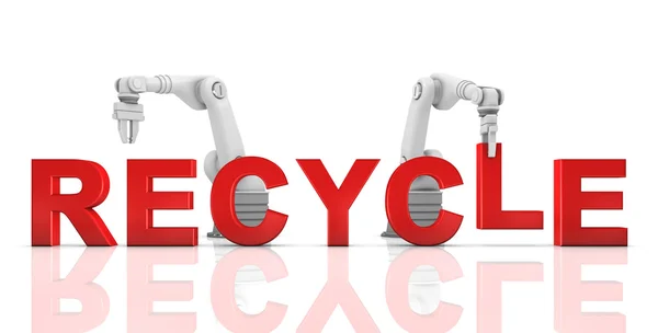 Индустриальное роботизированное вооружение RECYCLE word — стоковое фото